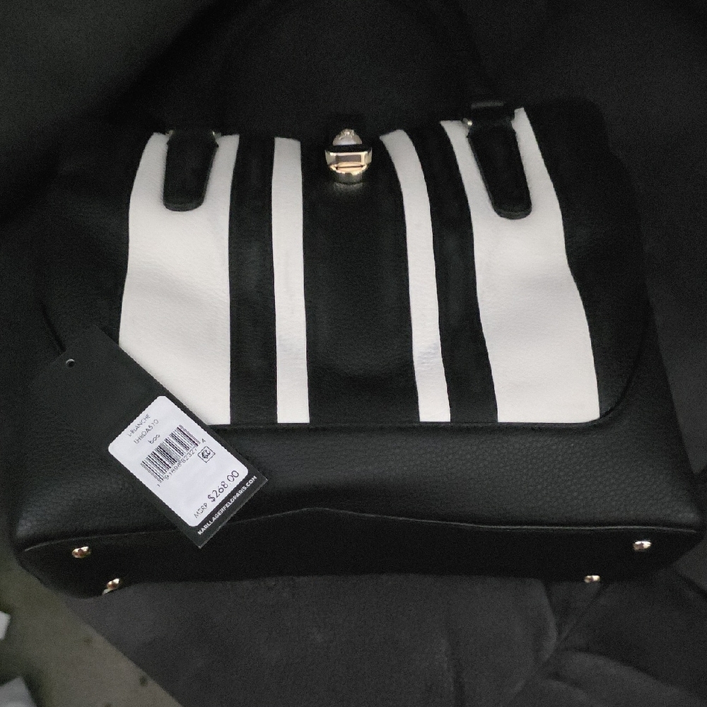 Karl Lagerfeld Black and White Striped Shoulder Bag